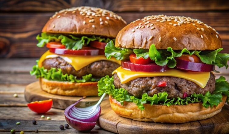 Hamburgare på träskiva