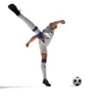 Vit bakgrund - man som sparkar fotboll